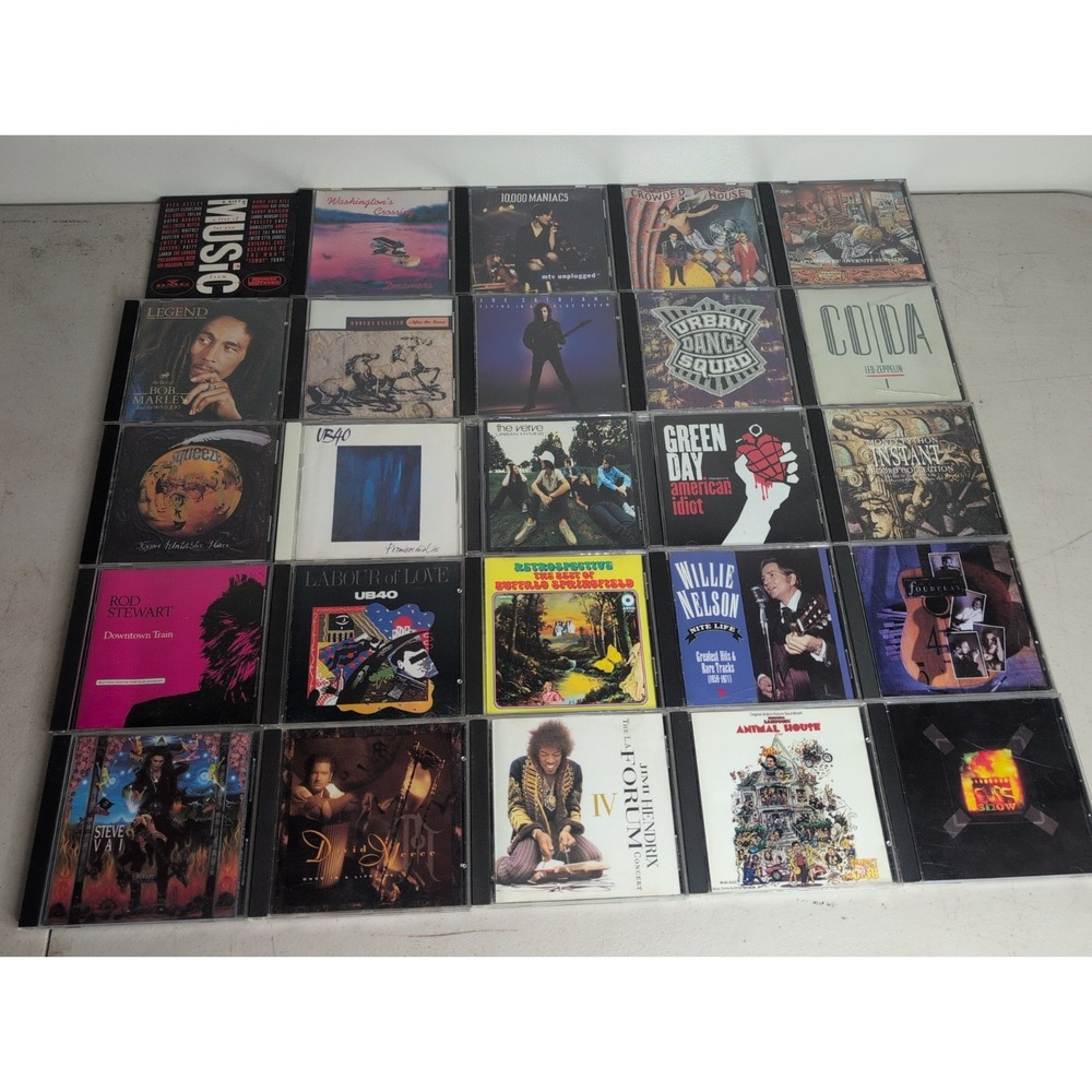 Mixed Lot Of 25 Rock CDs Bob Marley Led Zeppelin Frank Zappa Green Day Hendrix